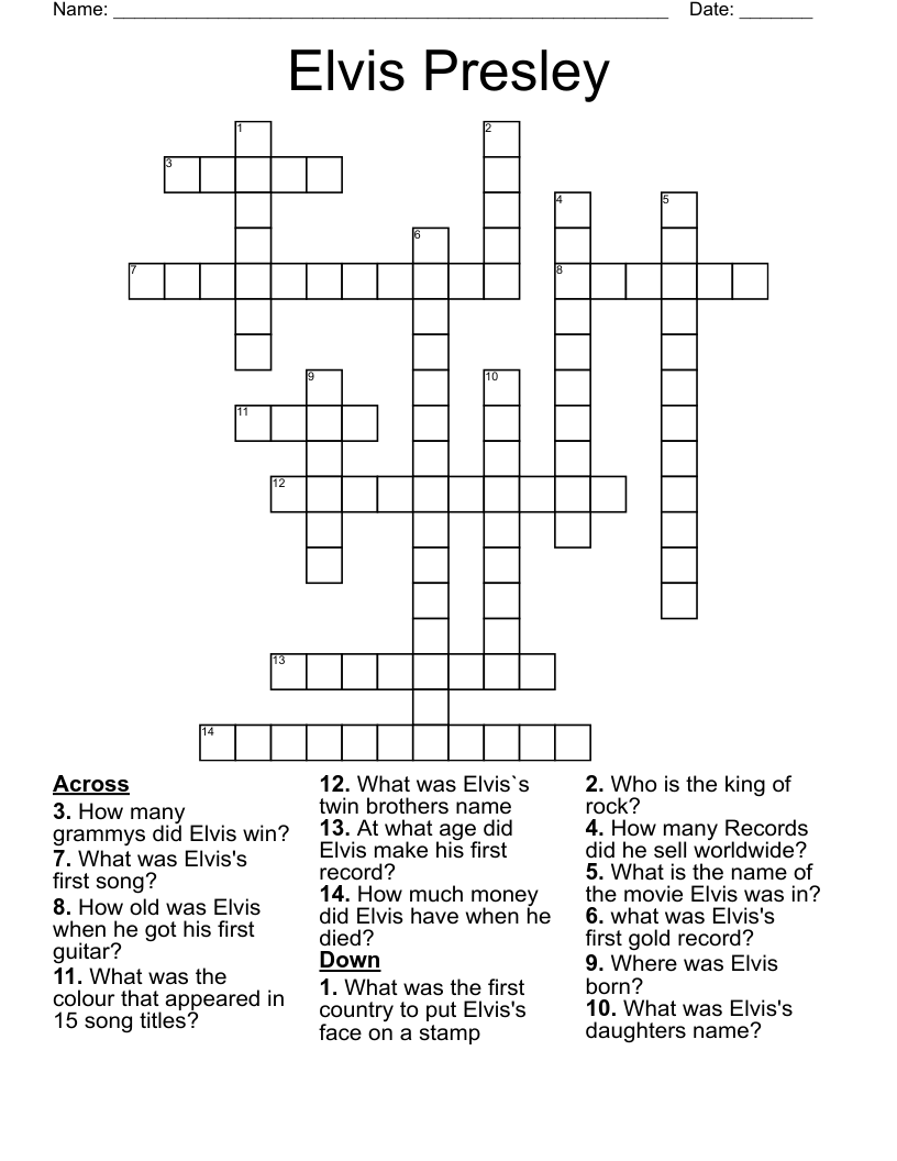Elvis Presley Crossword