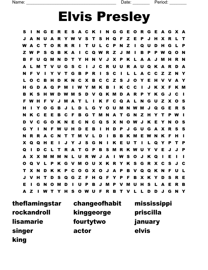 Elvis Presley Word Search