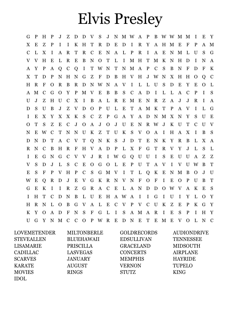 Elvis Presley Word Search