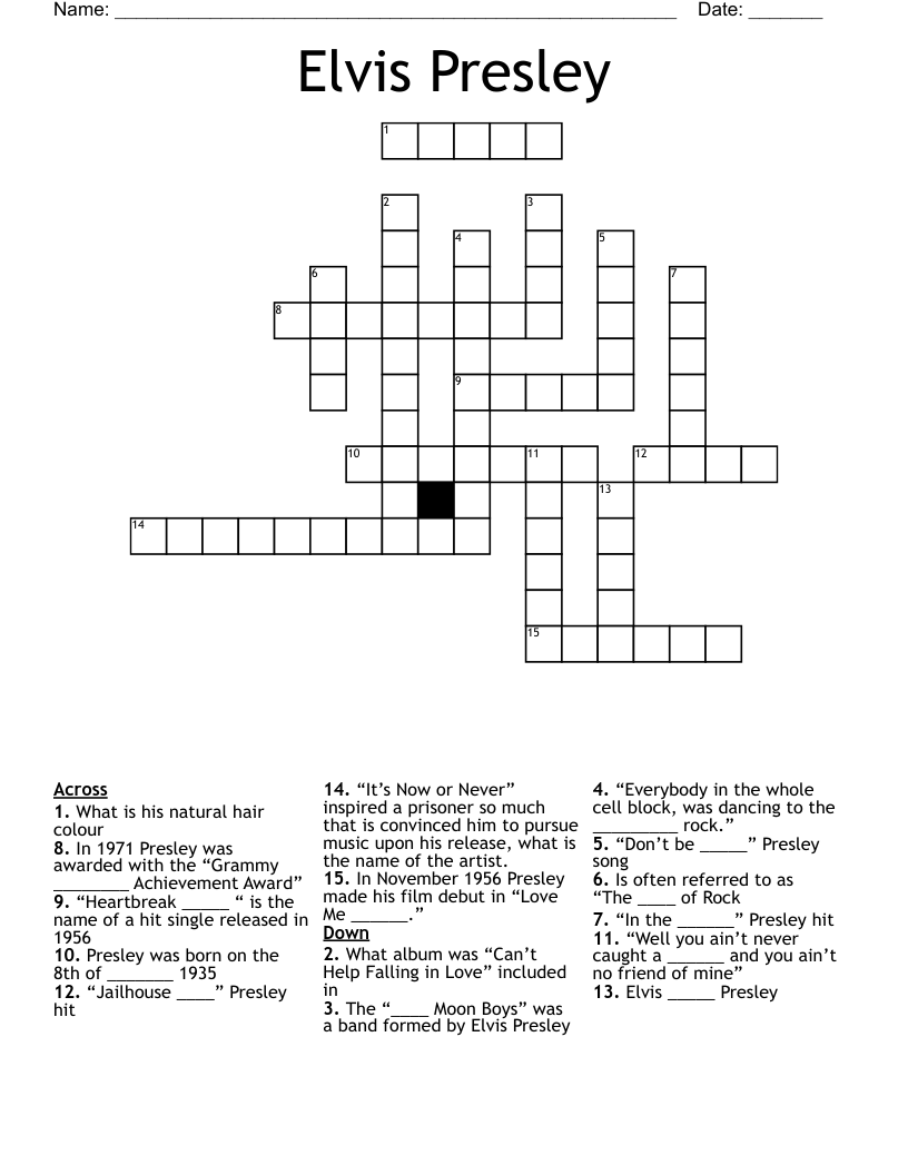 Elvis Presley Crossword