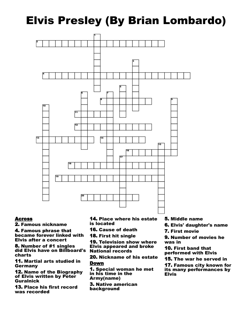 Elvis Presley (By Brian Lombardo) Crossword