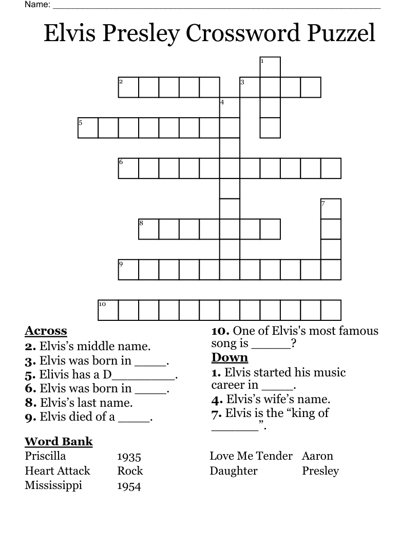Elvis Presley Crossword Puzzel