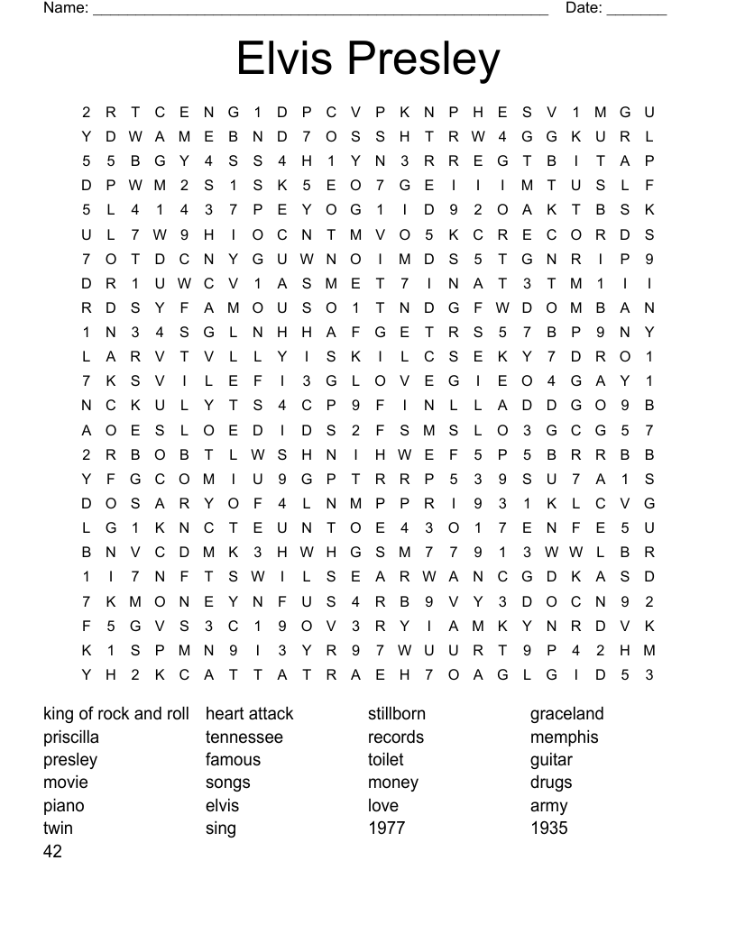 Elvis Presley  Word Search
