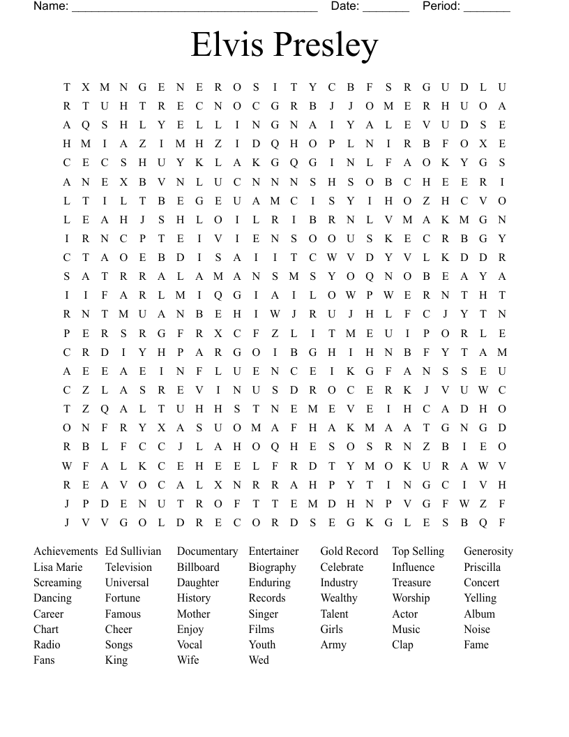 Elvis Presley  Word Search