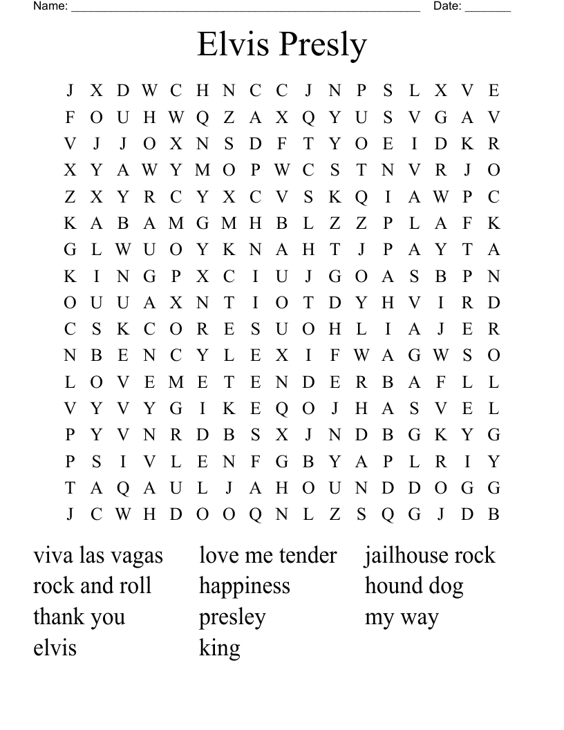 Elvis Presly Word Search