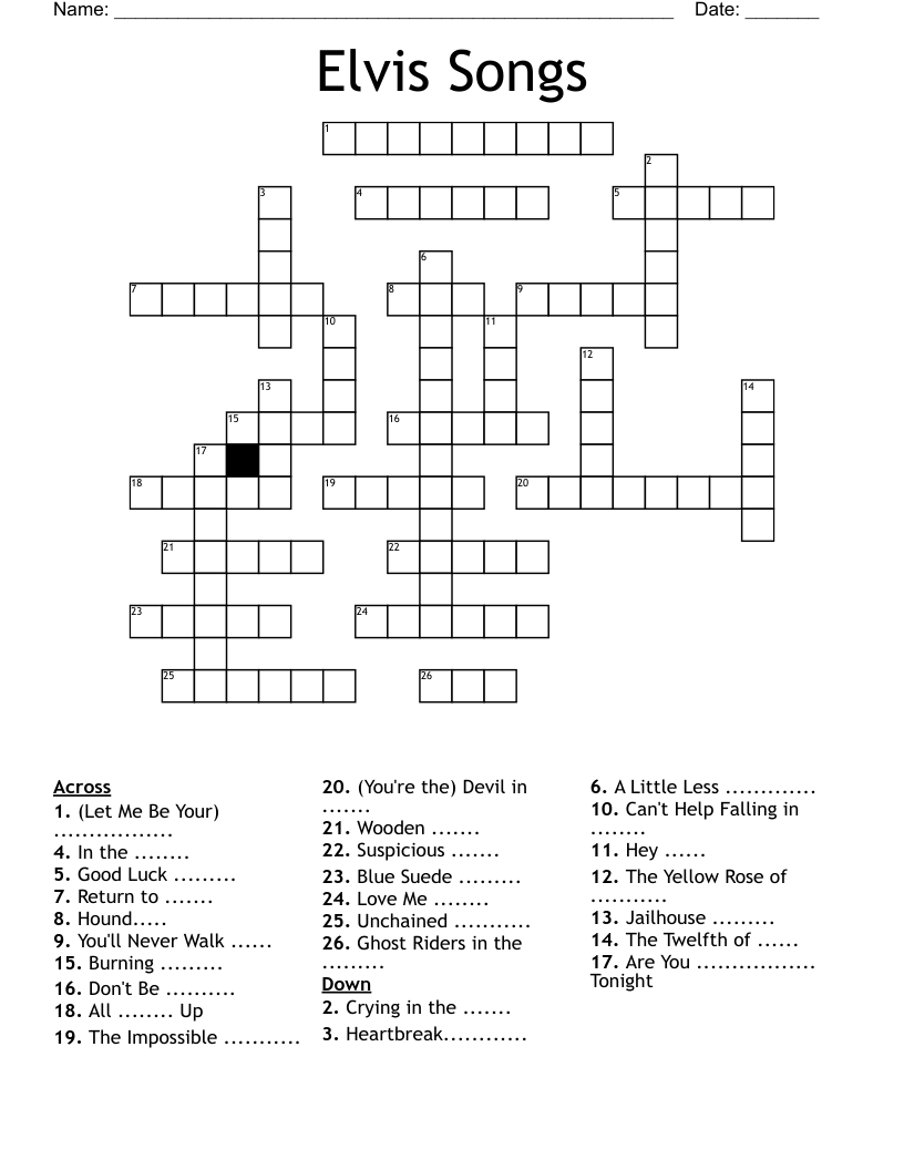 Elvis Songs Crossword