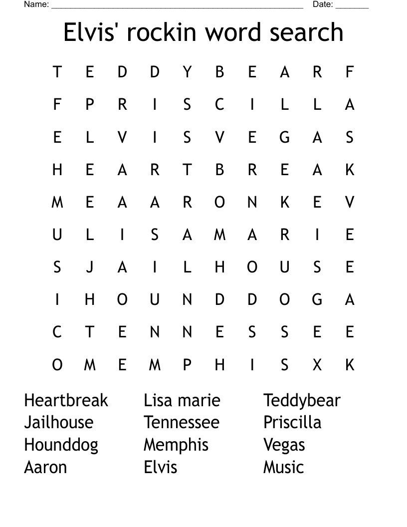 Elvis' rockin word search