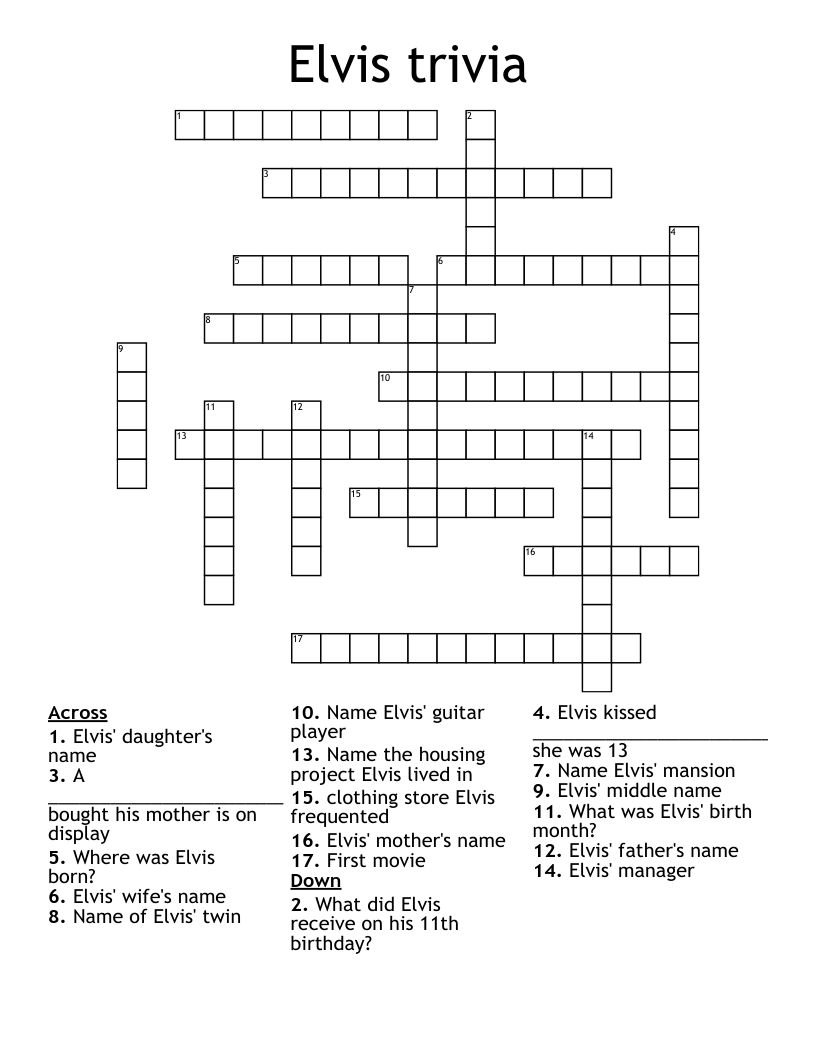 Elvis trivia Crossword