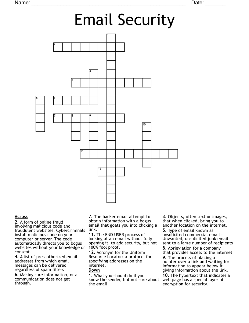 Email Security Crossword