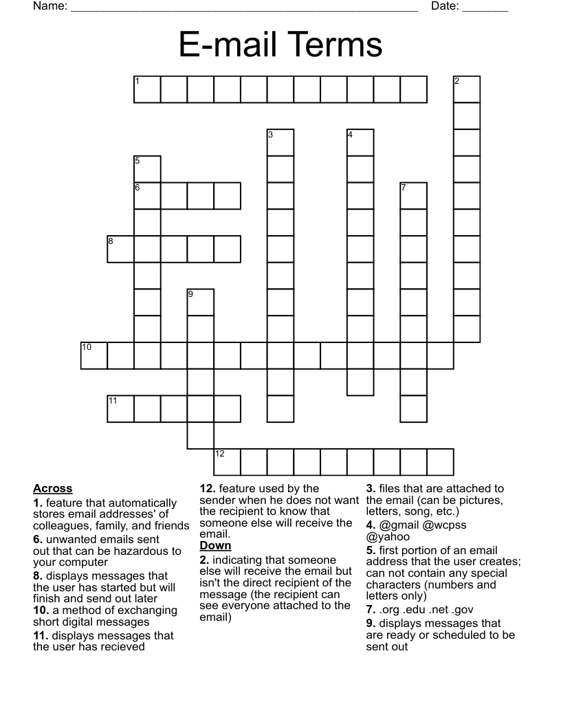 E-mail Terms Crossword