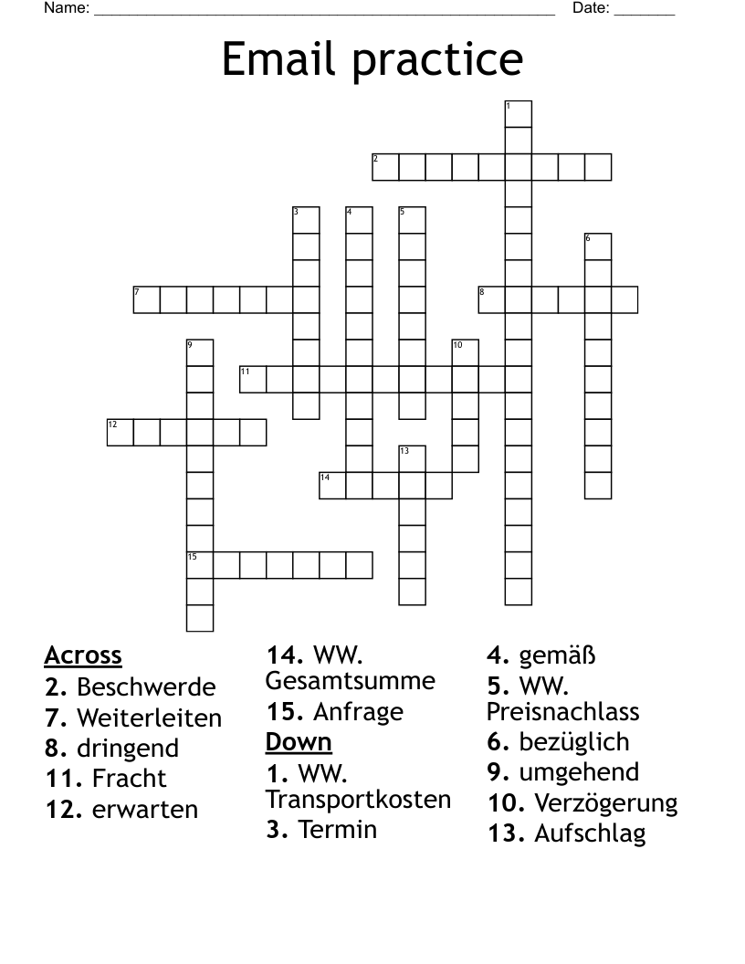 Email practice Crossword