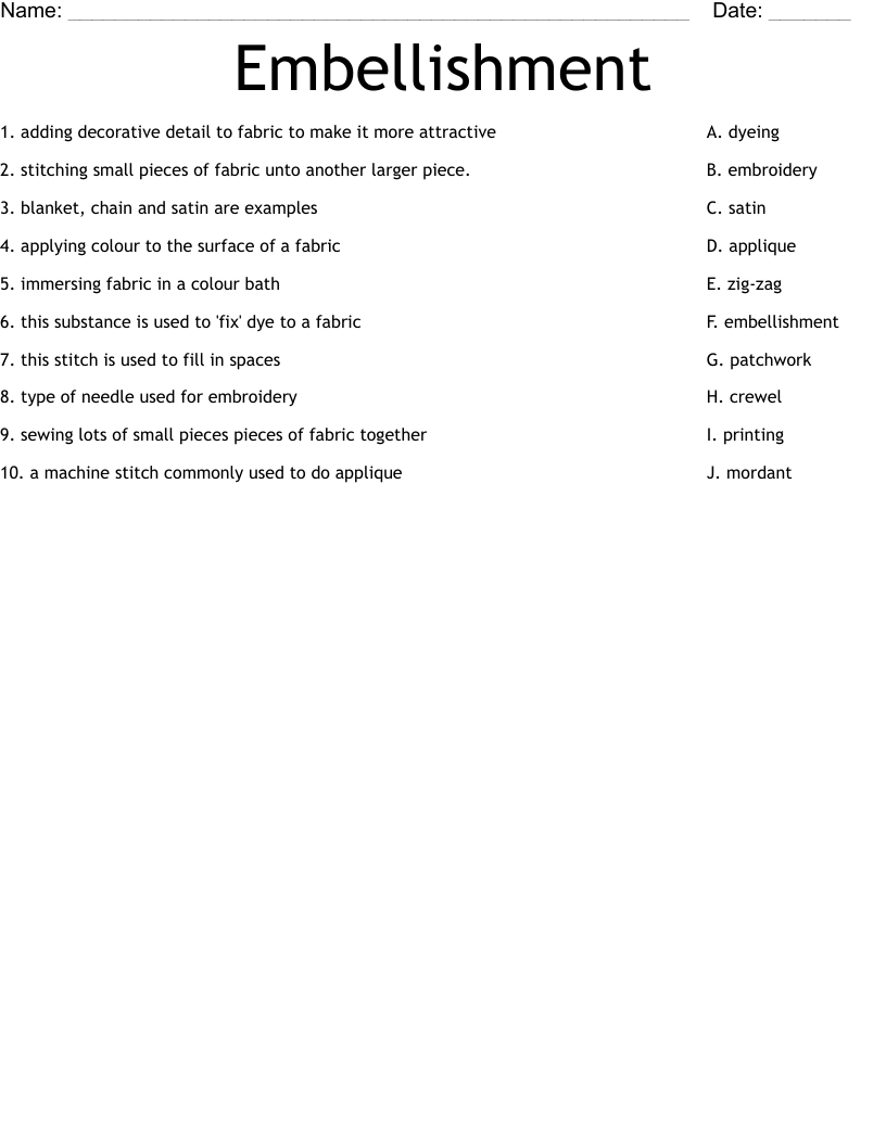 Embellishment Worksheet