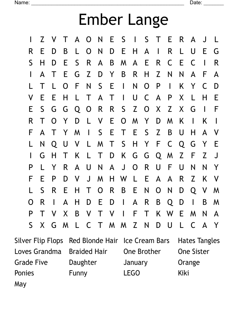 Ember Lange Word Search