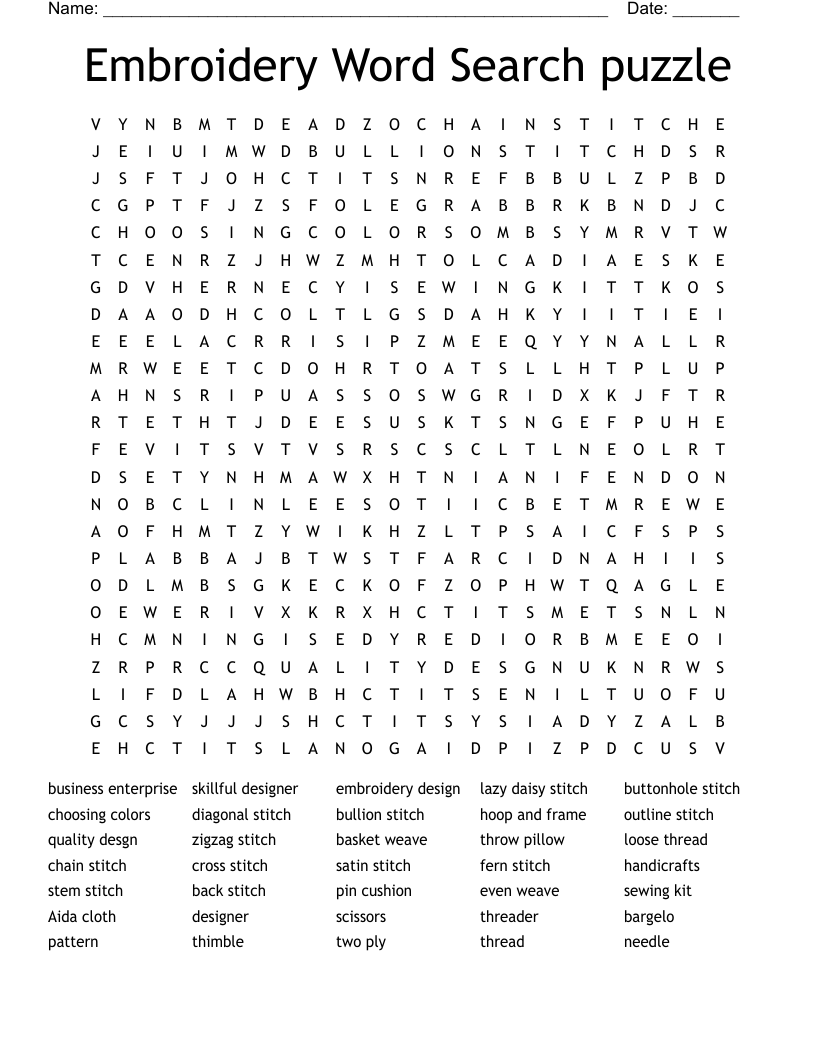 Embroidery Word Search puzzle