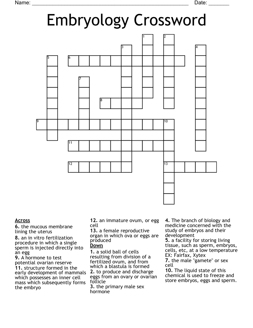 Embryology Crossword
