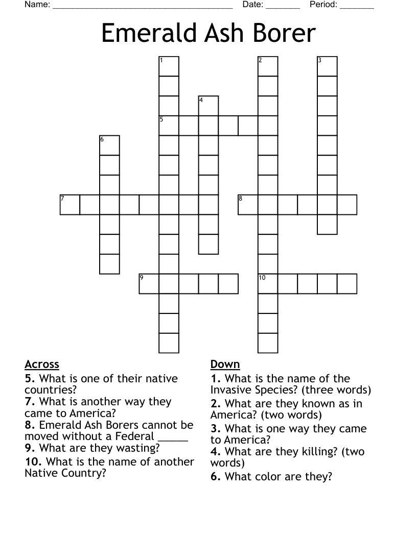 Emerald Ash Borer Crossword