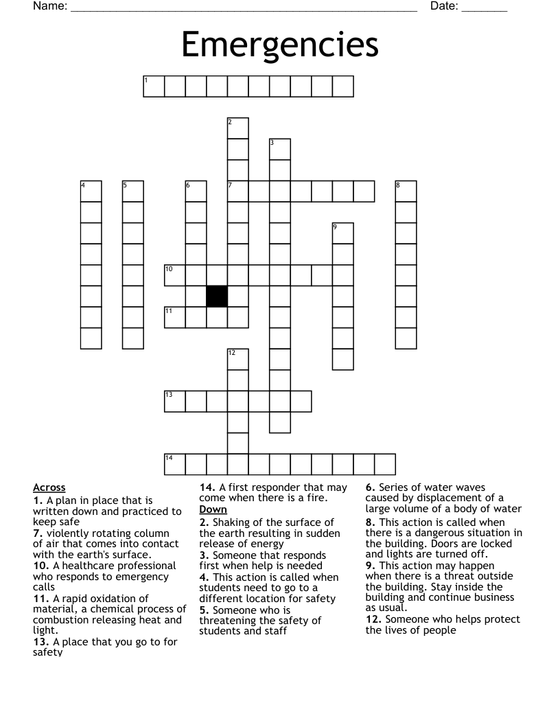 Emergencies Crossword