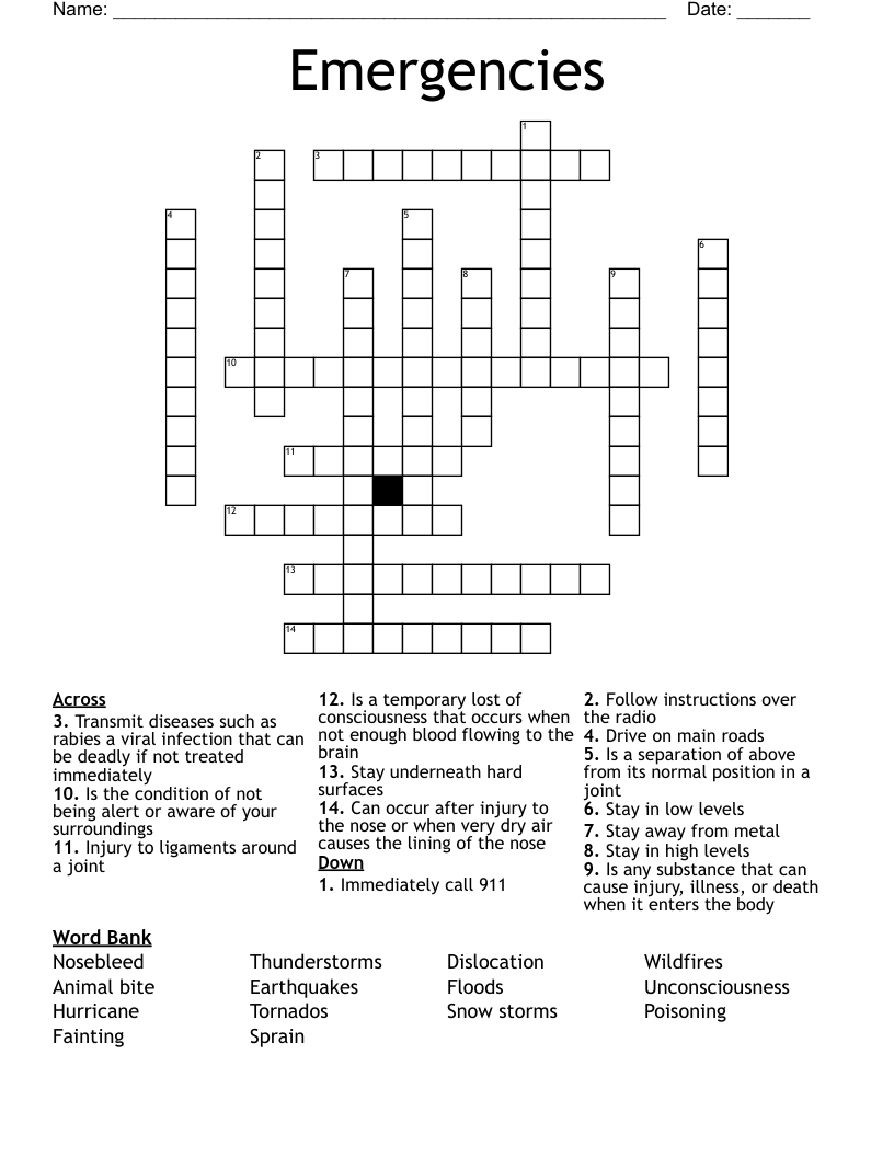 Emergencies Crossword