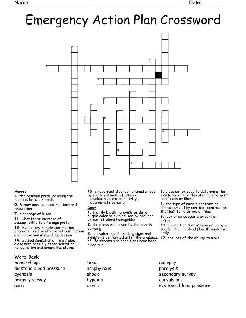 Emergency Action Plan Crossword