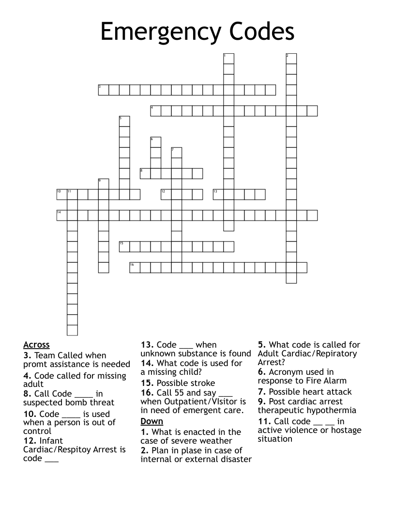Emergency Codes Crossword