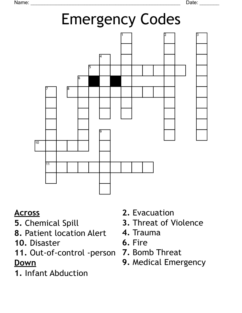 Emergency Codes Crossword