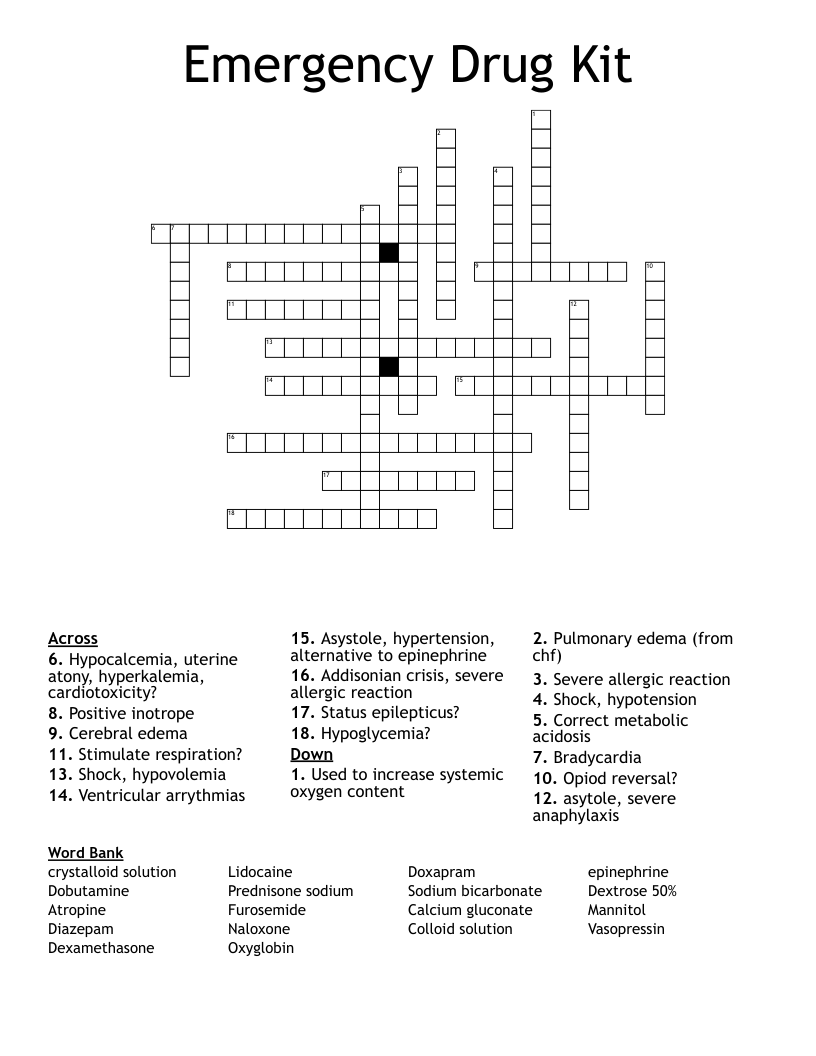 Emergency Drug Kit Crossword