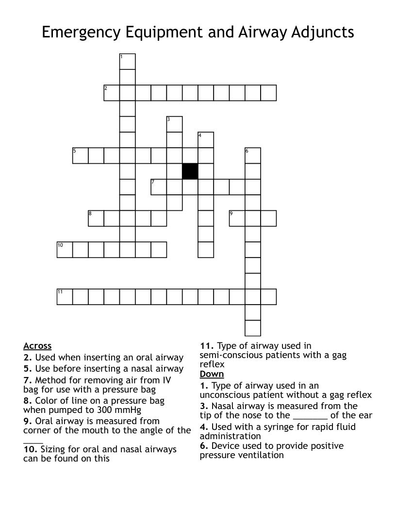 Emergency Equipment and Airway Adjuncts Crossword