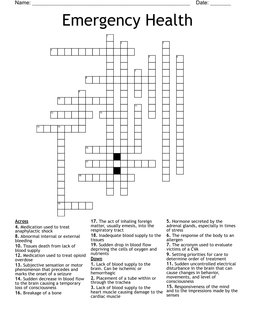 Emergency Health Crossword
