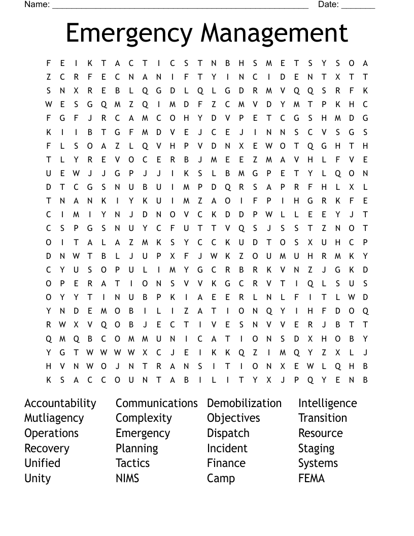 Emergency Management Word Search