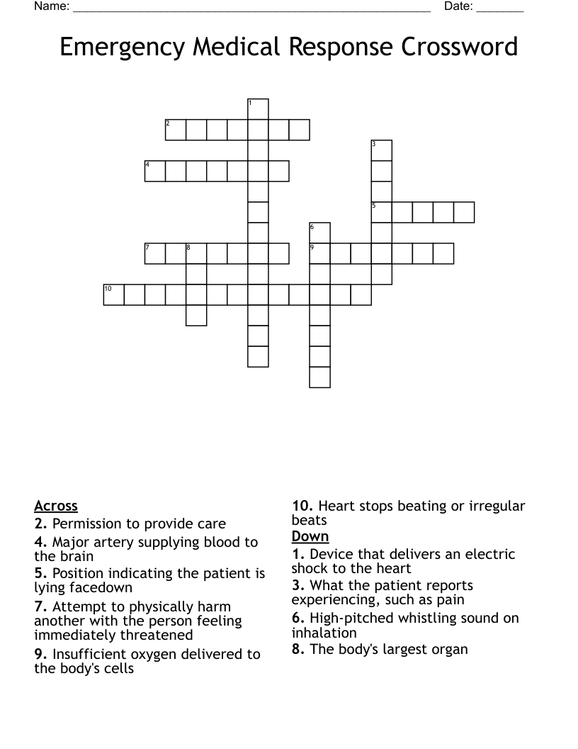 Emergency Medical Response Crossword