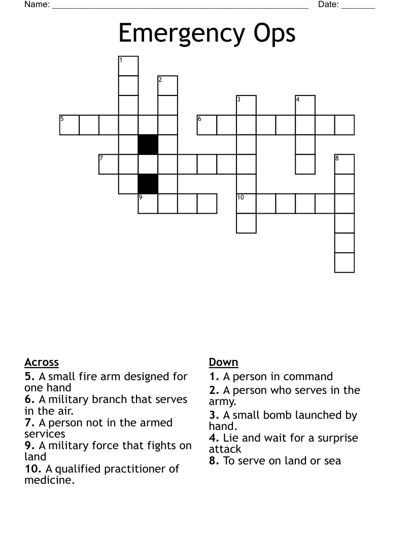 Emergency Ops Crossword