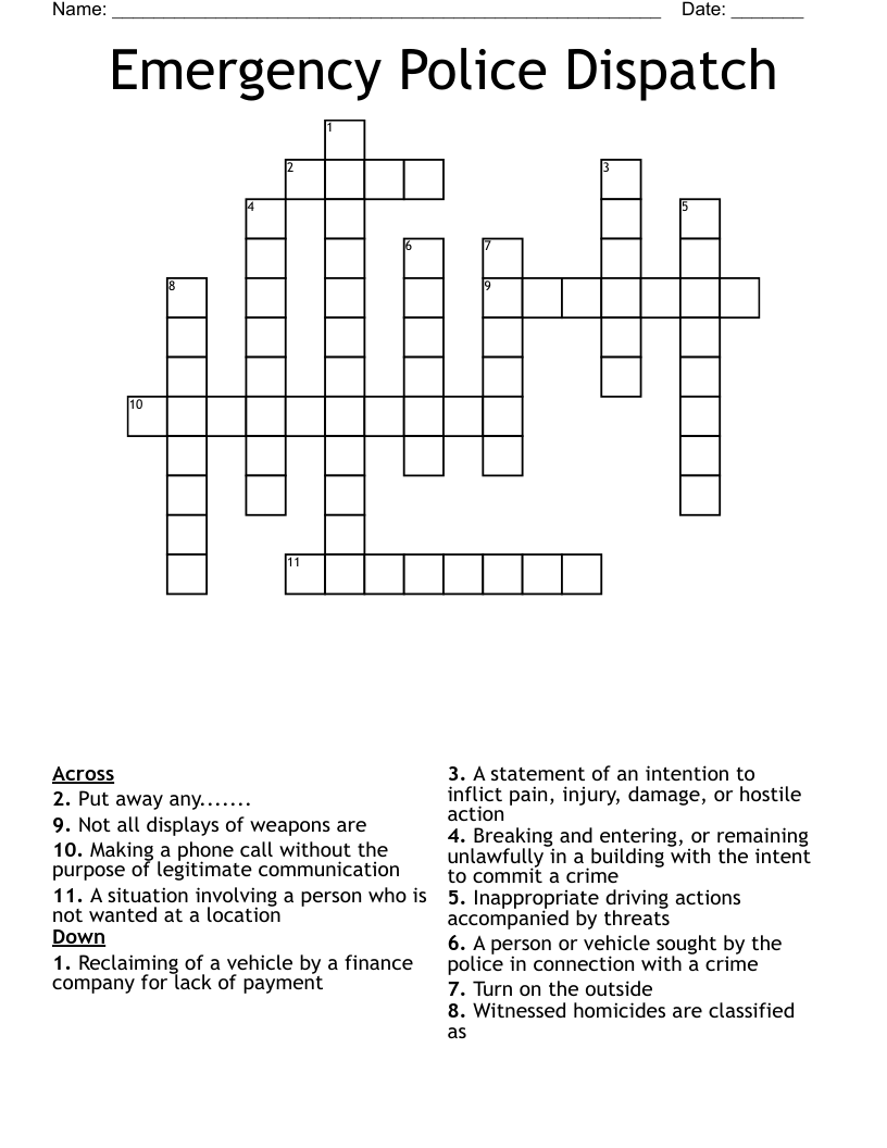 Emergency Police Dispatch Crossword