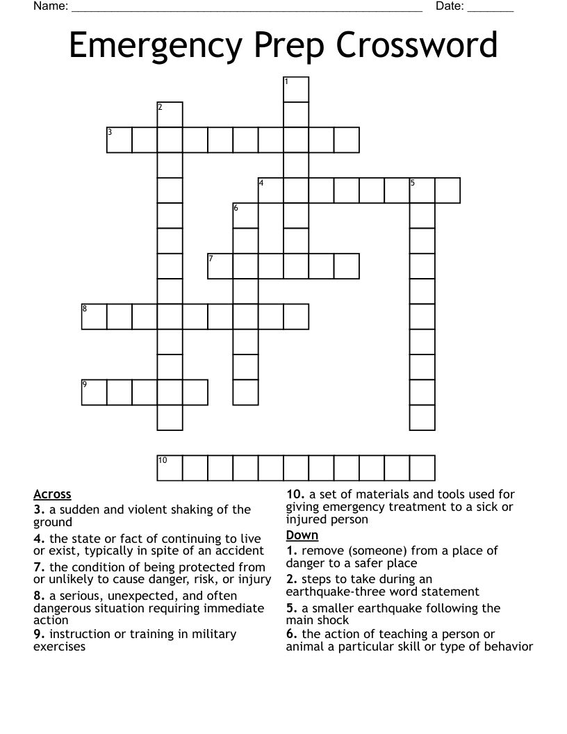 Emergency Prep Crossword