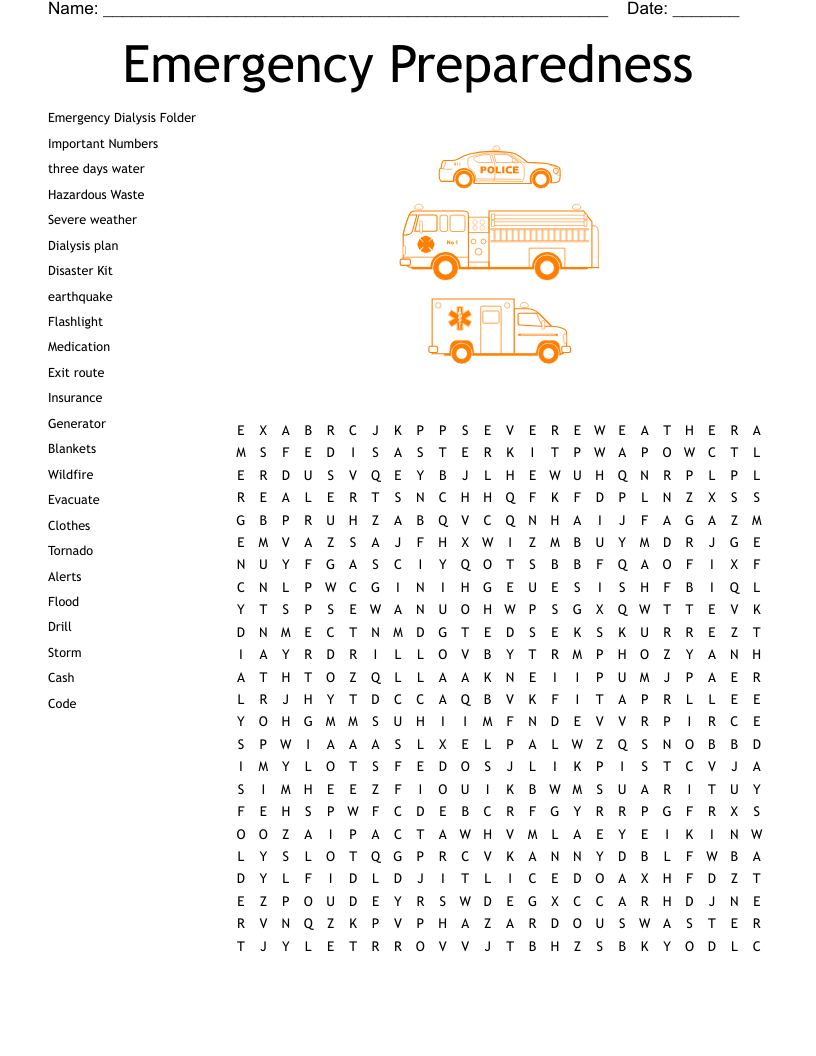 Emergency Preparedness Word Search