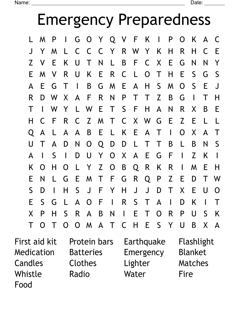 Emergency Preparedness Word Search