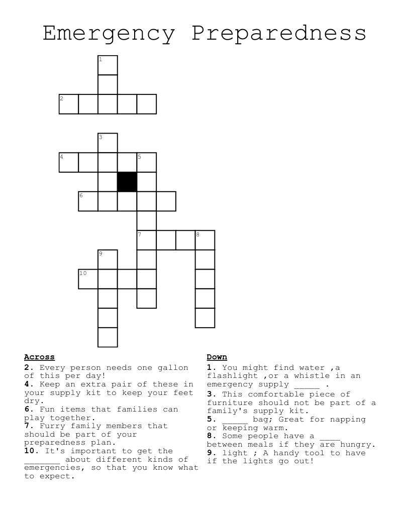 Emergency Preparedness Crossword