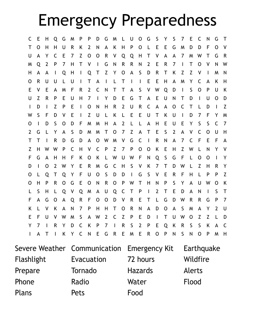Emergency Preparedness Word Search