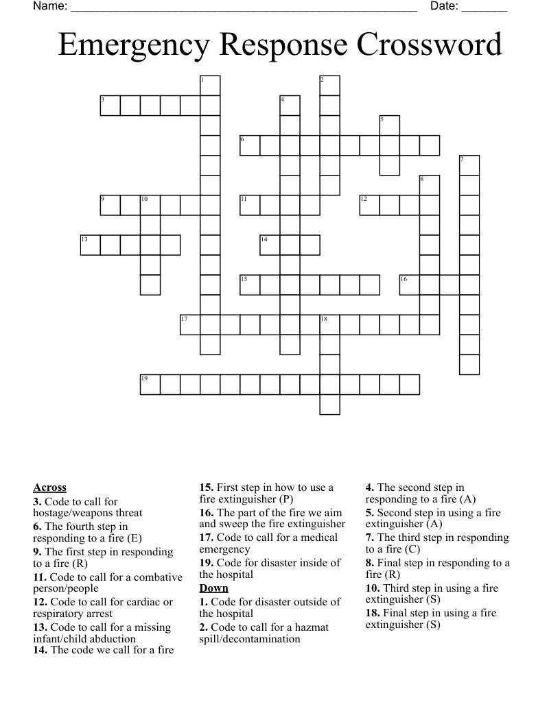 Emergency Response Crossword