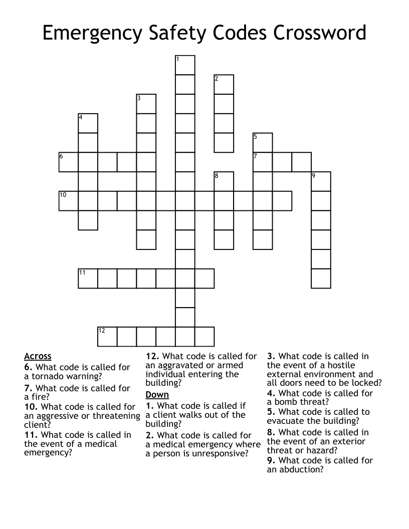 Emergency Safety Codes Crossword