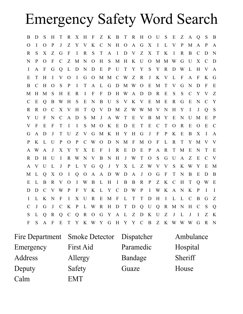 Emergency Safety Word Search