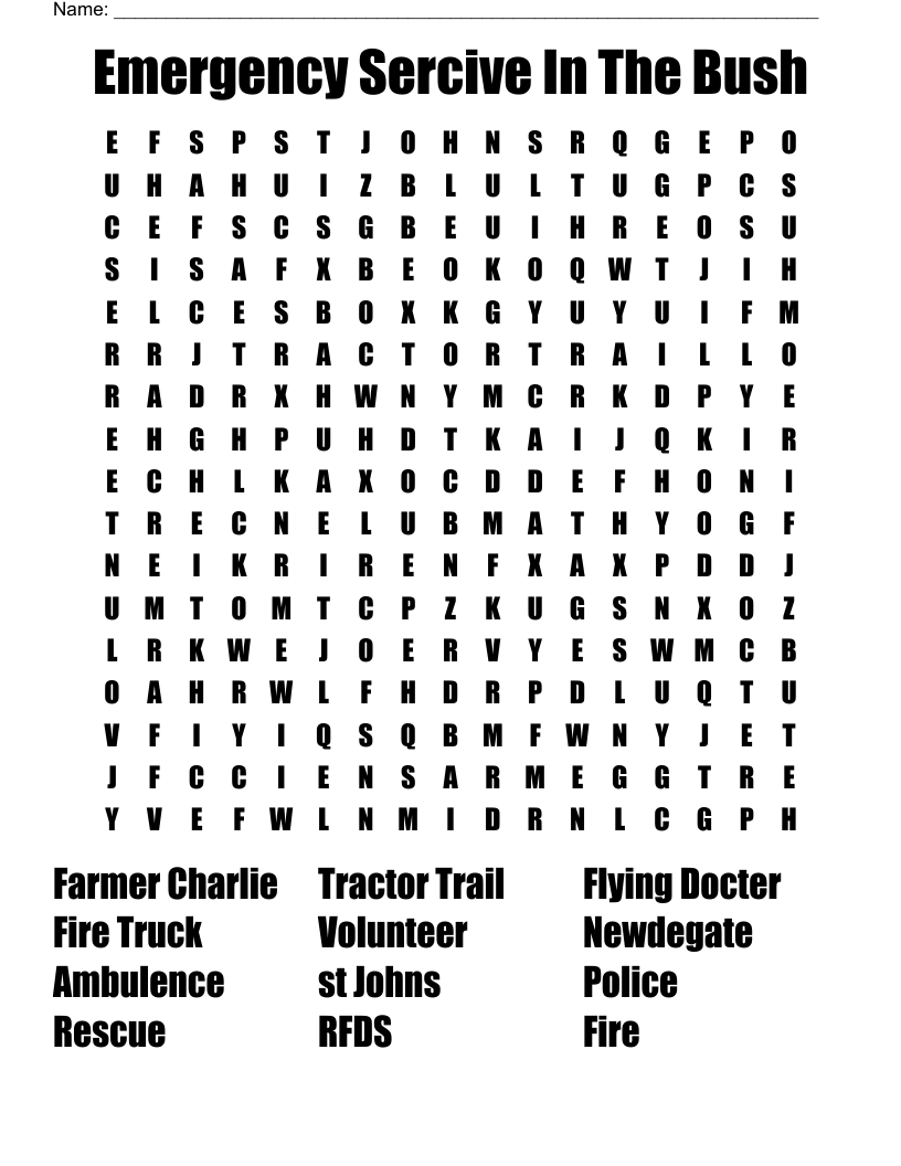 Emergency Sercive In The Bush Word Search