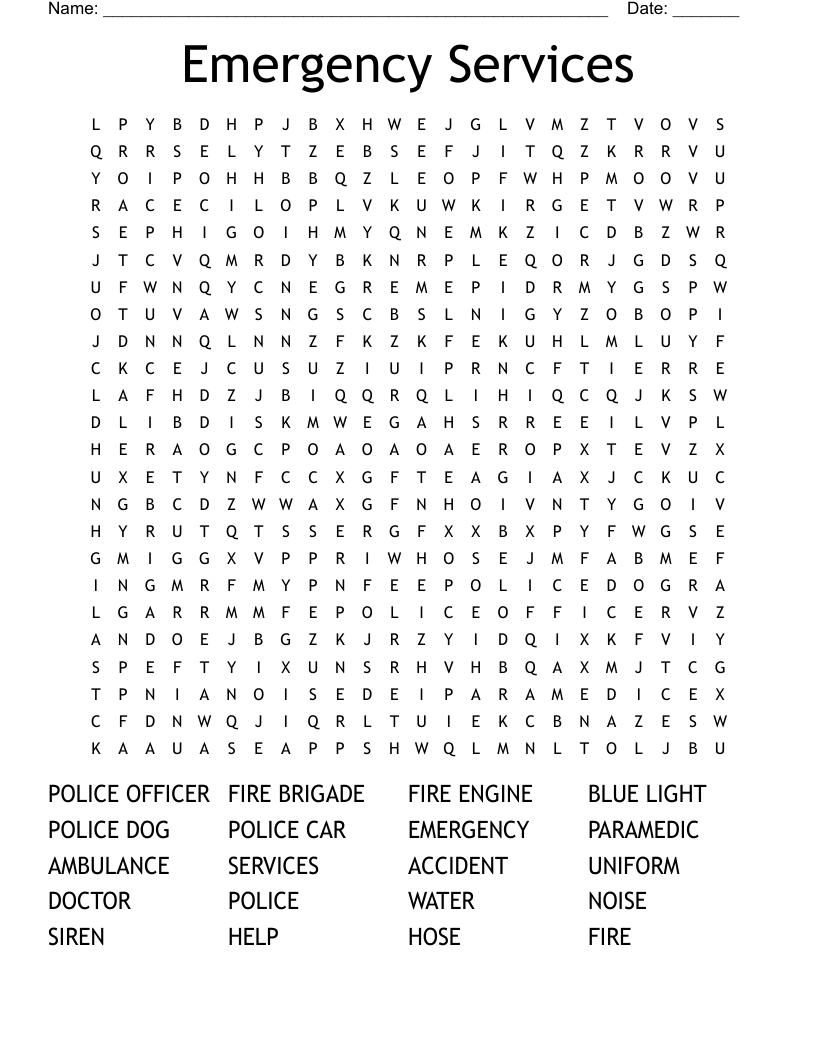 Emergency Services Word Search