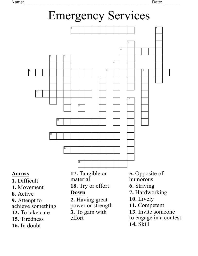 Emergency Services Crossword
