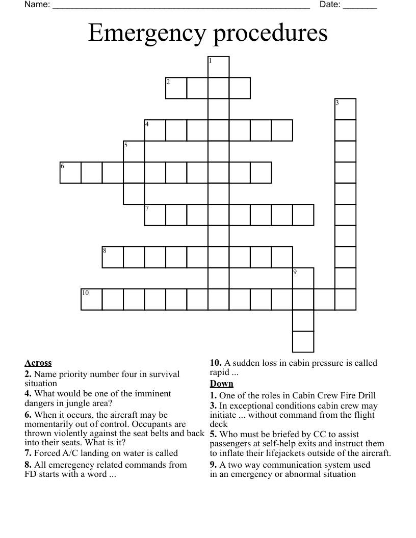 Emergency procedures Crossword