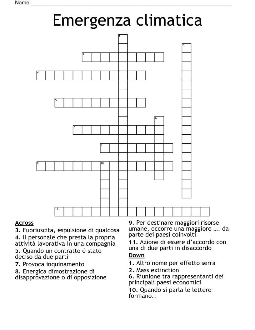 Emergenza climatica Crossword