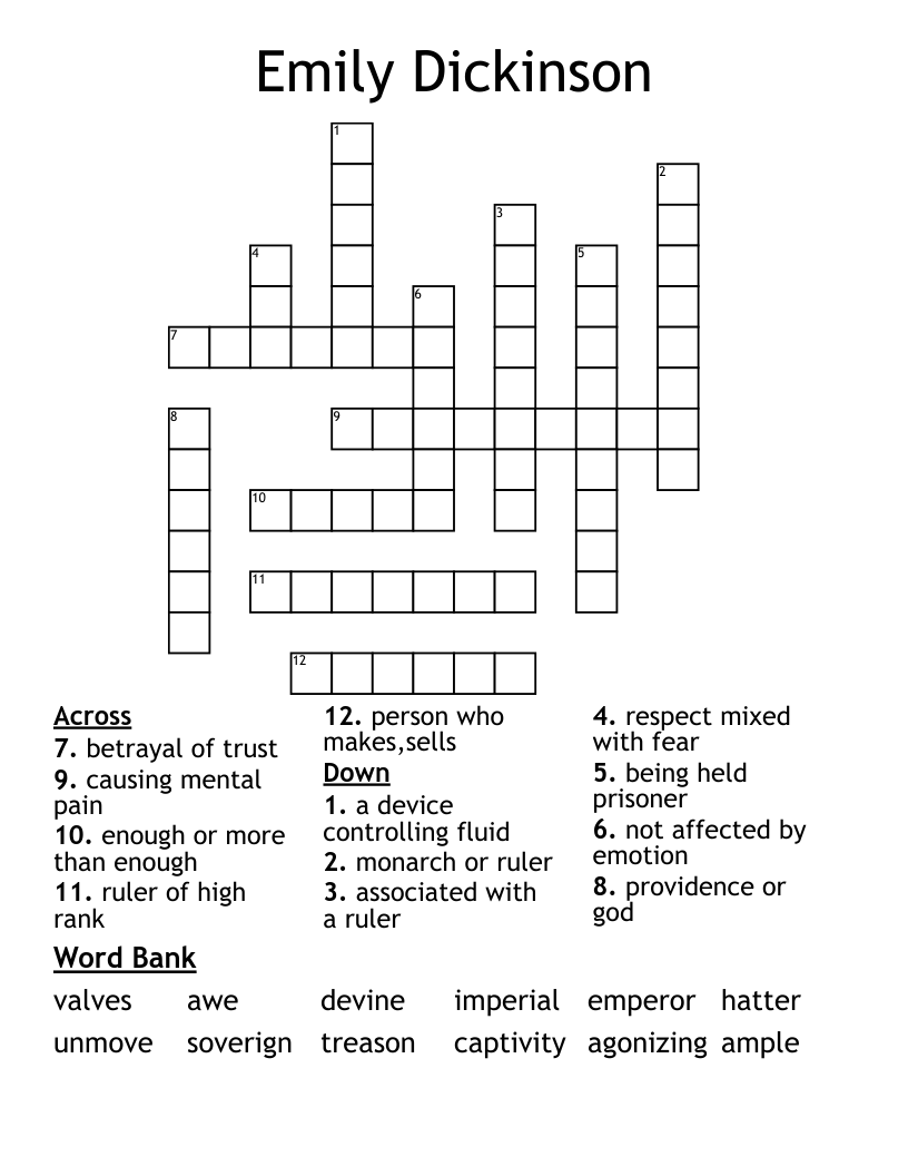 Emily Dickinson Crossword