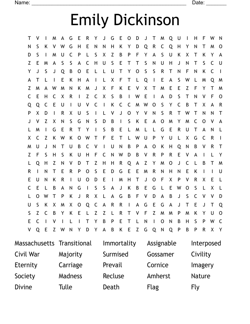 Emily Dickinson Word Search