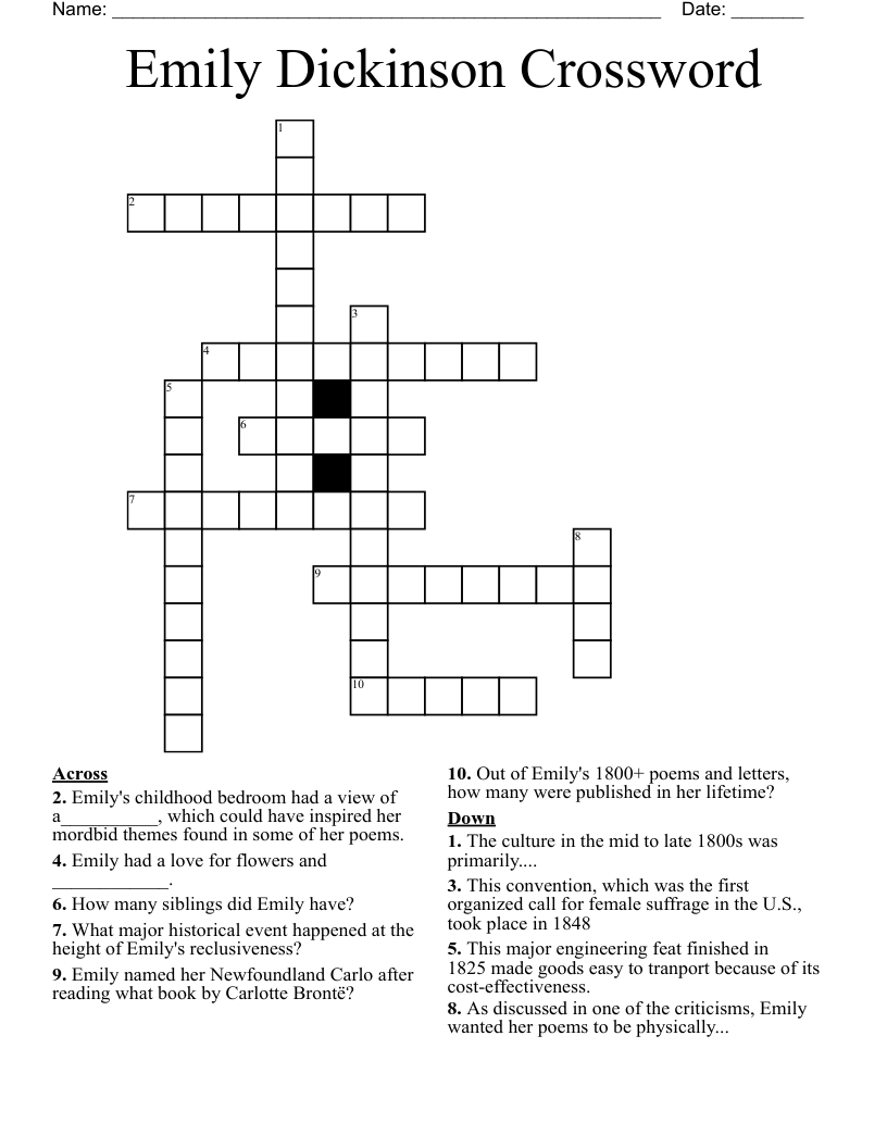 Emily Dickinson Crossword