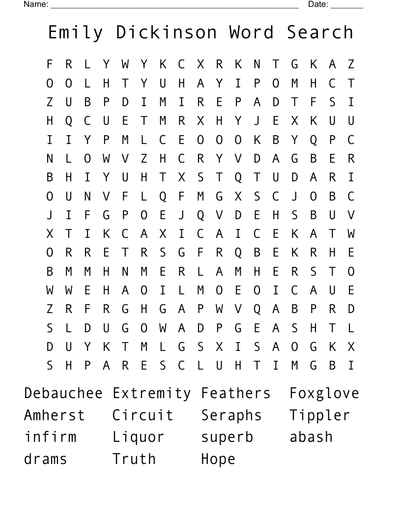 Emily Dickinson Word Search 