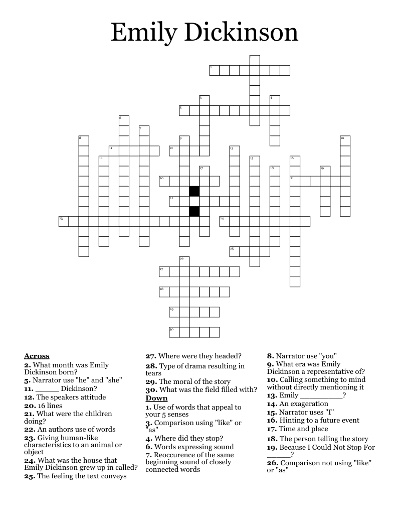 Emily Dickinson  Crossword
